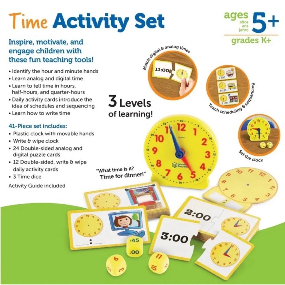 Learning Resources Time Activity Set for Kids 41 pieces develops time NIB